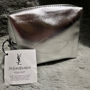 YSL Metallic Silver Cosmetic Pouch
